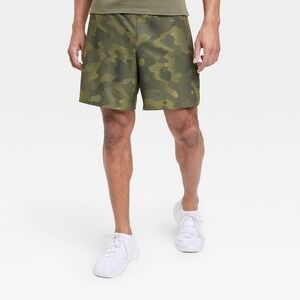All in Motion Men's Sport Shorts 7", Green Camo, Size S, NWT